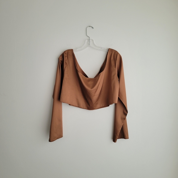 PacSun Tops - NWT Ryan Destiny x PacSun Elegant Brown Satin Unbothered Off-The-Shoulder Top